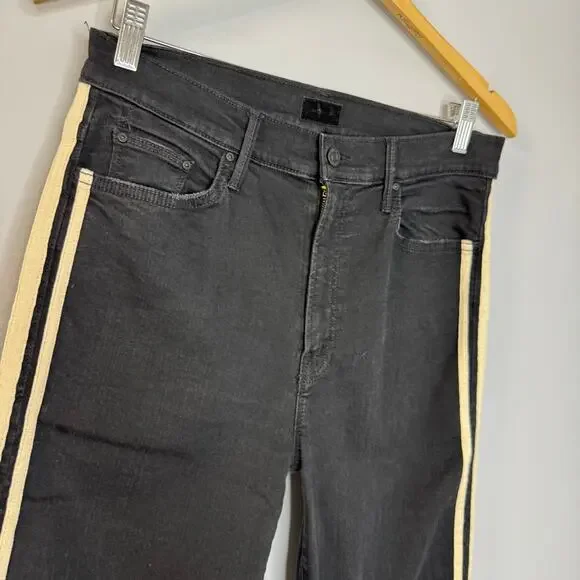 MOTHER Denim Insider Crop Step Fray Black Guilty Racer Jeans High Rise Sz 32 - Picture 6 of 16